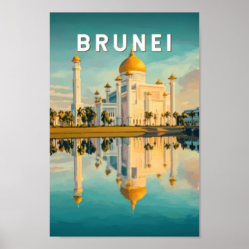 Brunei Illustration Travel Art Vintage