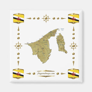 Brunei Map + Flags Magnet