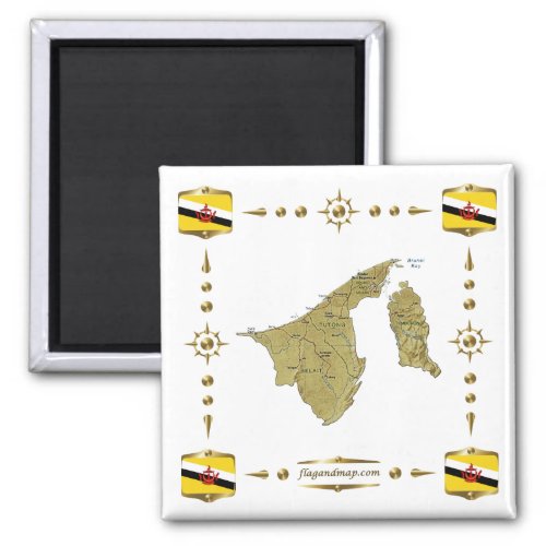 Brunei Map  Flags Magnet