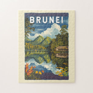 Brunei Painterly Illustration Travel Art Vintage Jigsaw Puzzle