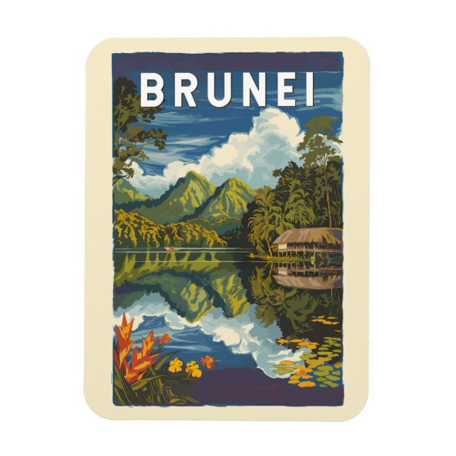 Brunei Painterly Illustration Travel Art Vintage Magnet (Vertical)
