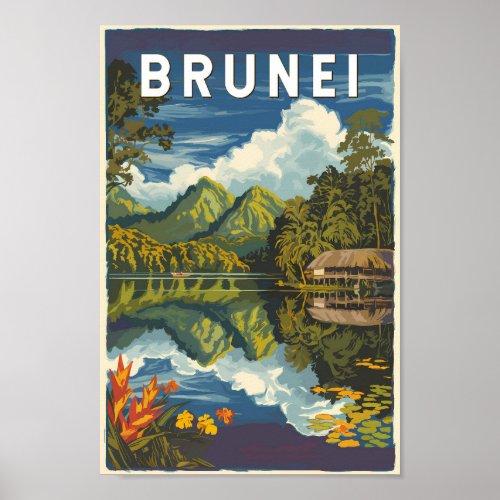 Brunei Painterly Illustration Travel Art Vintage