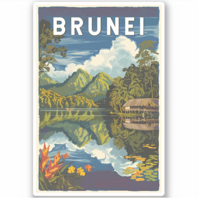 Brunei Painterly Illustration Travel Art Vintage Sticker (Front)
