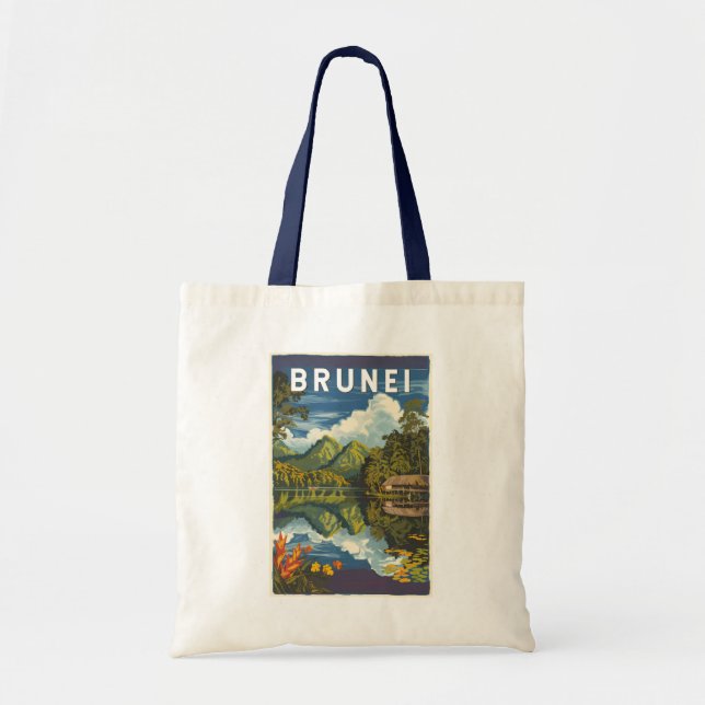 Brunei Painterly Illustration Travel Art Vintage Tote Bag (Front)