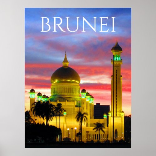 brunei sunset mosque poster