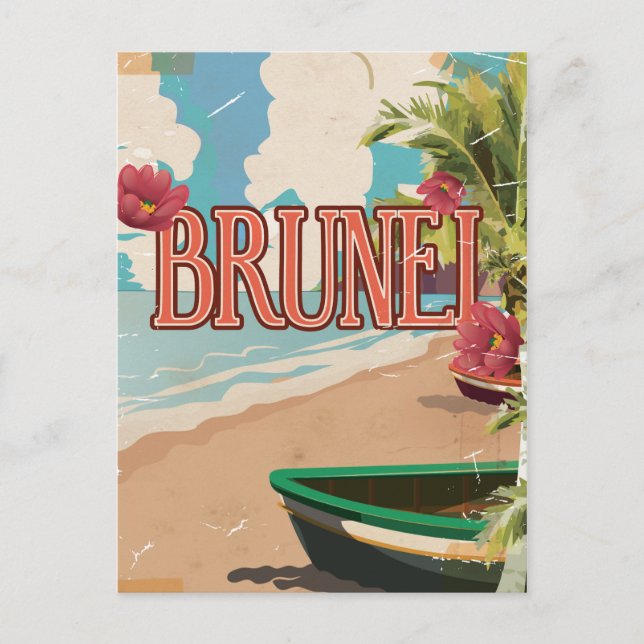 Brunei vintage travel poster art. postcard (Front)