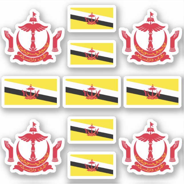 Bruneian national symbols / coat of arms and flag sticker (Front)