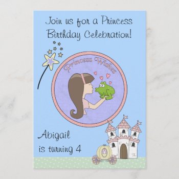 Brunett Princess  Frog And Unicorn Birthday Invite by TheCutieCollection at Zazzle