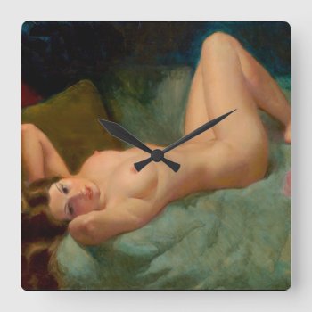 Brunette 3 Pin Up Art Square Wall Clock by Pin_Up_Art at Zazzle
