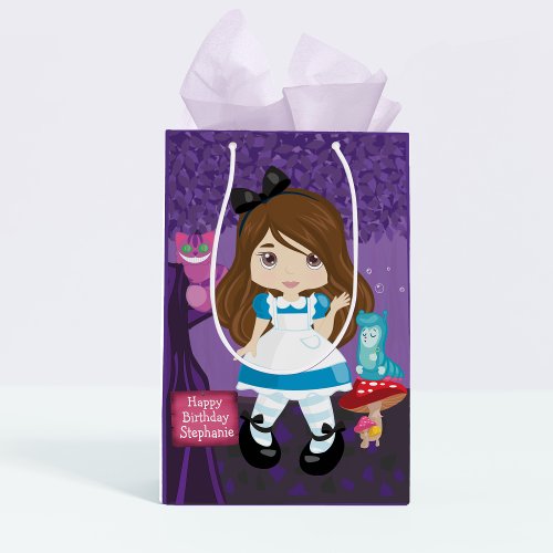Brunette Alice in Wonderland Personalized Medium Gift Bag