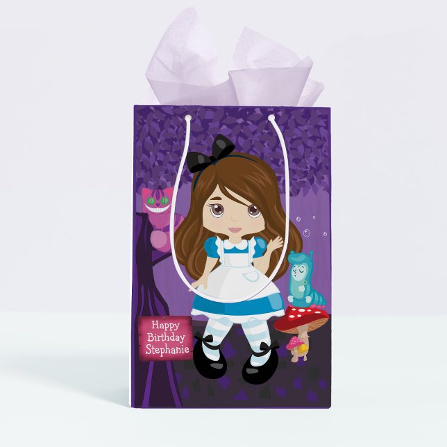 Brunette Alice in Wonderland Personalized Medium Gift Bag (Creator Uploaded)