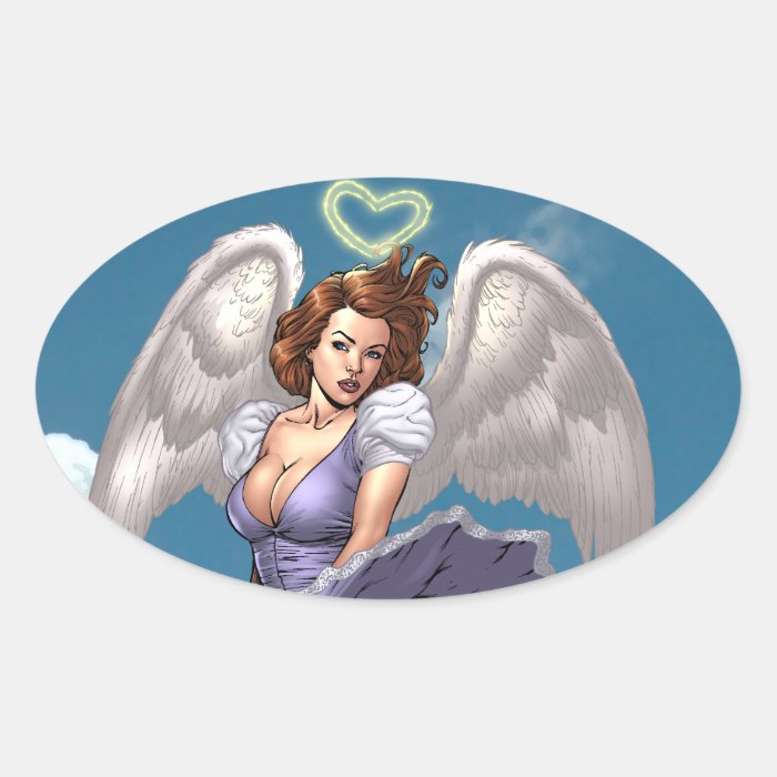 Brunette Angel Pinup with Heart Halo by Al Rio Sticker