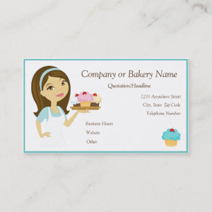 Brunette/Aqua Cupcake Baker/Bakery 2 Business Card