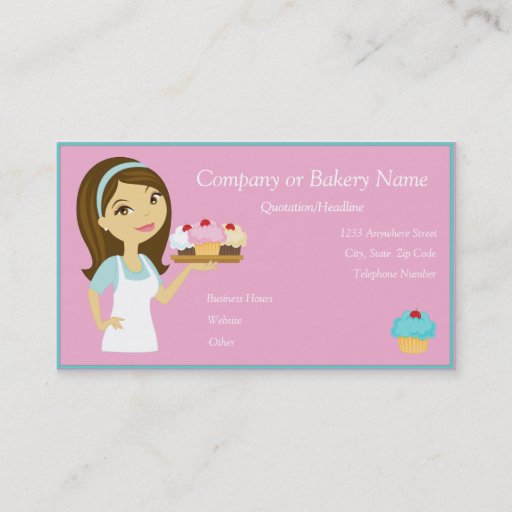 Customizable Brunette/Aqua Cupcake Baker/Bakery 3 Business Card