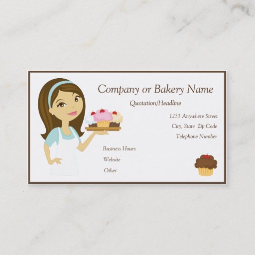 Customizable Brunette/Aqua Cupcake Baker/Bakery 4 Business Card