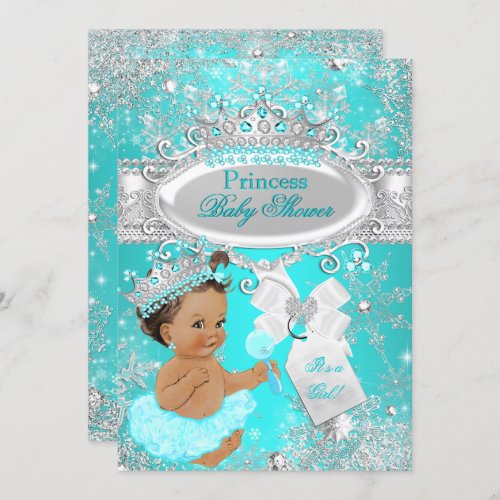 Brunette Aqua Wonderland Princess Baby Shower Invitation