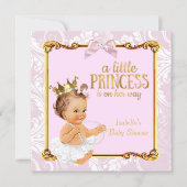 Brunette Baby Princess Baby Shower White Pink Gold Invitation (Front)