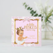 Brunette Baby Princess Baby Shower White Pink Gold Invitation (Standing Front)