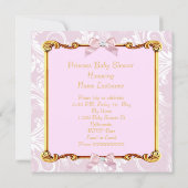 Brunette Baby Princess Baby Shower White Pink Gold Invitation (Back)