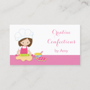 Brunette Baker, Chef Hat, Pink Business Card