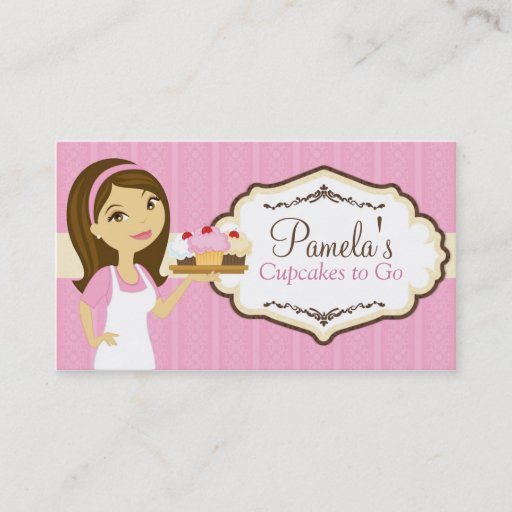 Customizable Brunette Baker Cupcake Business Cards D15