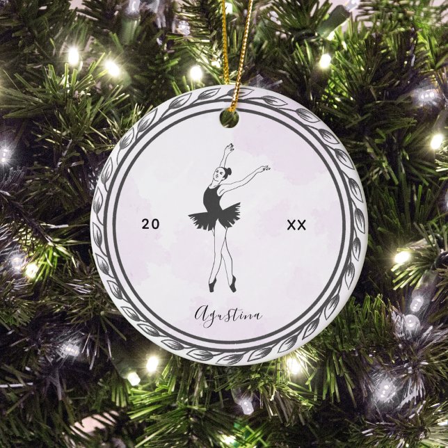 Brunette Balerina Silhouette Ballet Dancer Name Ceramic Ornament (Creator Uploaded)