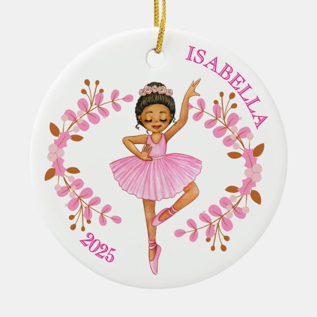 Brunette Ballerina Ceramic Ornament (Front)