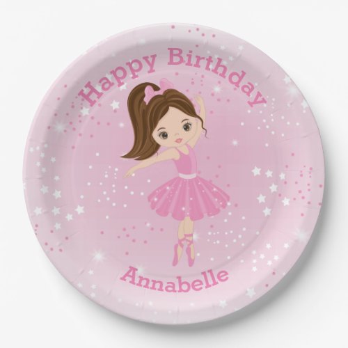 Brunette Ballerina Happy Birthday Paper Plate