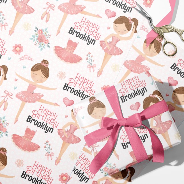 Brunette Ballerina Personalized Wrapping Paper (Creator Uploaded)