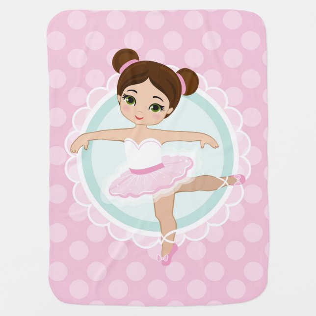 Brunette Ballerina - Pink Ballet Dancer Girl Baby Blanket (Front)