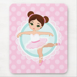 Brunette Ballerina - Pink Ballet Dancer Girl Mouse Pad