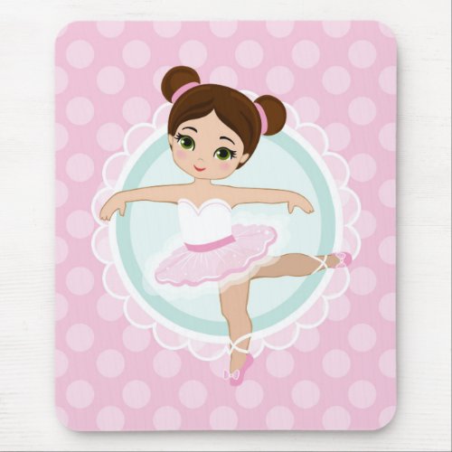 Brunette Ballerina _ Pink Ballet Dancer Girl Mouse Pad