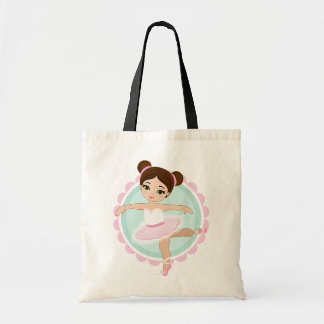 Brunette Ballerina - Pink Ballet Dancer Girl Tote Bag (Front)