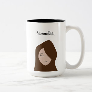 Brunette Beauty: Customizable Girl Illustration Mu Two-Tone Coffee Mug
