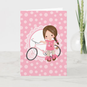 Brunette Bicycle Girl - Pink White Card