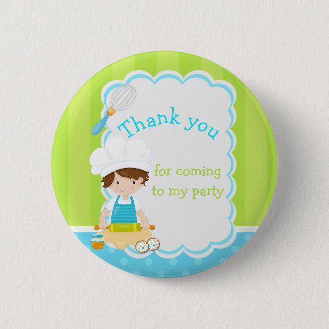 Brunette Boy Baking 'Thank you for coming' Button (Front)