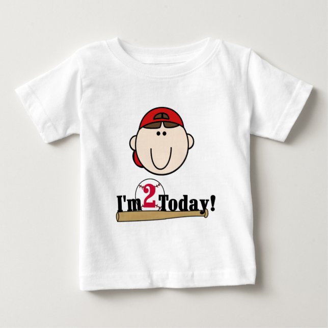 Brunette Boy Baseball 2nd Birthday Baby T-Shirt (Front)