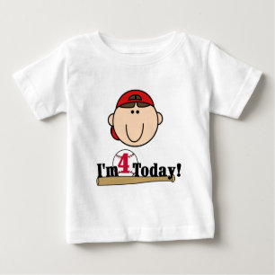 Brunette Boy Baseball 4th Birthday Baby T-Shirt