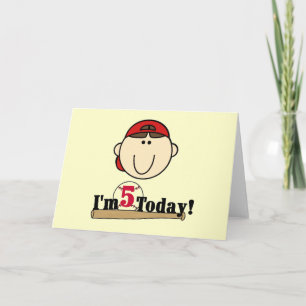 Brunette Boy Baseball 5th Birthday Card