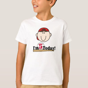 Brunette Boy Baseball 5th Birthday T-Shirt