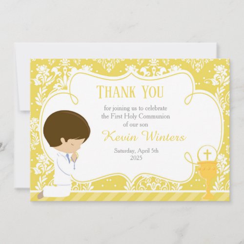 Brunette boy First Communion Damask