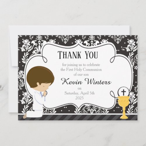 Brunette Boy First Communion Damask