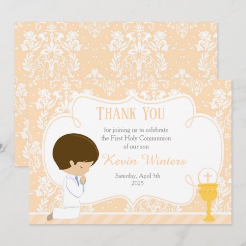 Brunette boy First Communion Damask