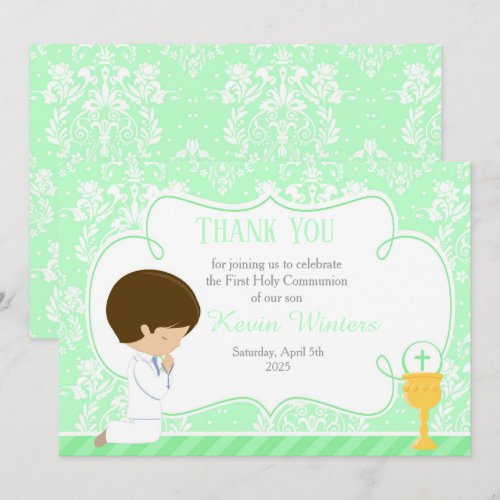 Brunette boy First Communion Damask