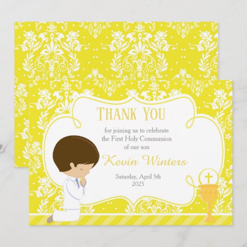 Brunette boy First Communion Damask