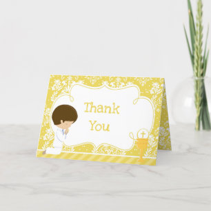 Brunette Boy First Communion  'Thank You' Letterpress Thank You Card