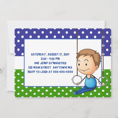 Brunette Boy Gymnastics Birthday Invitations