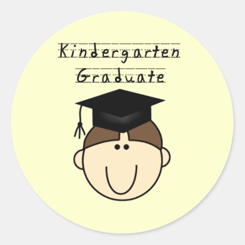 Brunette Boy Kindergarten Graduate Classic Round Sticker