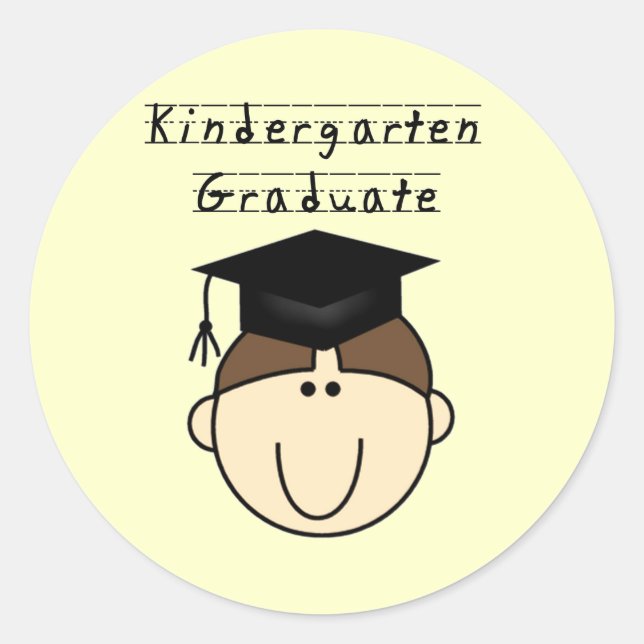 Brunette Boy Kindergarten Graduate Classic Round Sticker (Front)