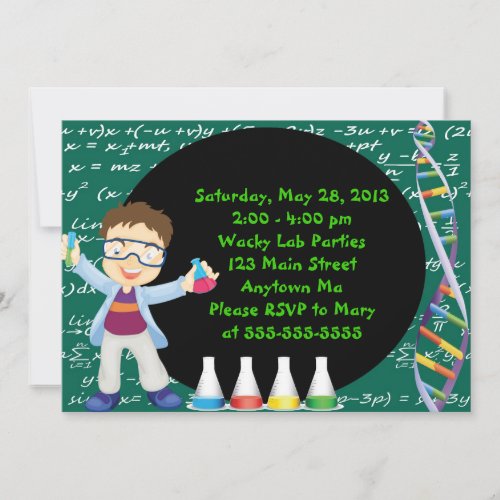 Brunette Boy Scientist Birthday Party Invitation